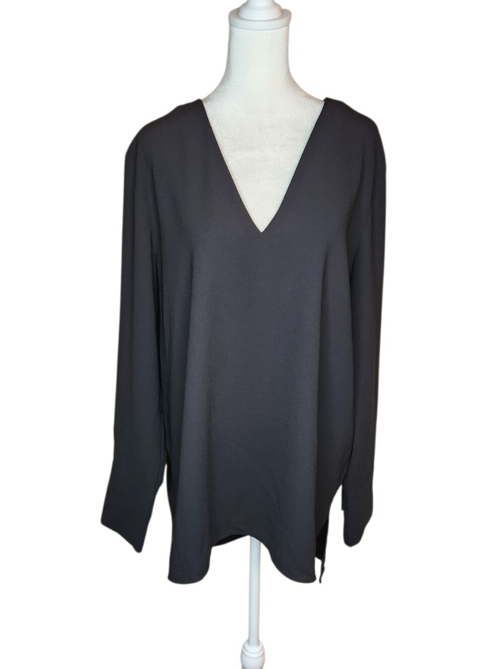 Cos V Neck Popover Black Tunic Top Size US 12